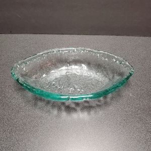 Oval Bowl Recycle Vidrios San Miguel Wavy Aqua green Glass.